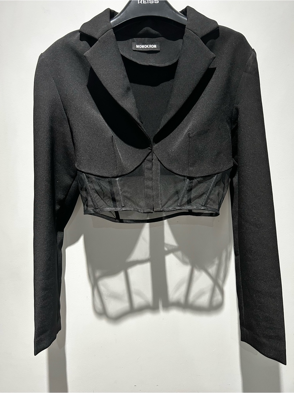 MOMOKROM Black Branded Cropped Corset Blazer